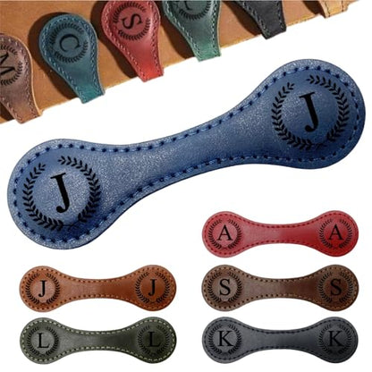 Personalized Magnetic Leather Bookmarks with Initial, 26 Letters Custom Handmade Magnet Book Marks Clips, Gifts for Reading Women, Men, Book Lovers, Kids, Readers Accessories - style: Blue-J