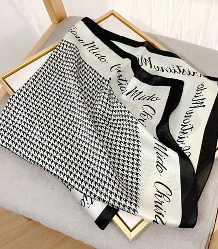 Sumolux Head Hair Scarf for Women Like Satin Silk Scarf Bandana Hair Wrapping Night Large Square Scarves 27.5" - color: Black Grid