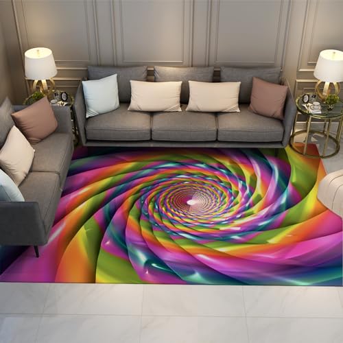 Soft Multicolor Abstract Rug Psychedelic Bedroom Rug 3D Spiral Indoor Area Rugs for Living Room Boys Girls Kids Baby Room Home Decor 5'x9' - size: 5'x9'