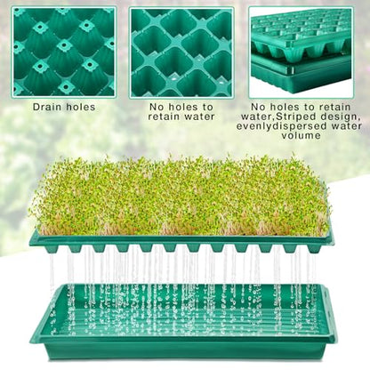 10 Pcs Seed Starter Kit 72 Cell Seedling Starting Trays and 1020 Trays No Holes Plant Growing Nursery Pots for Gardening Germination Propagation (Green)