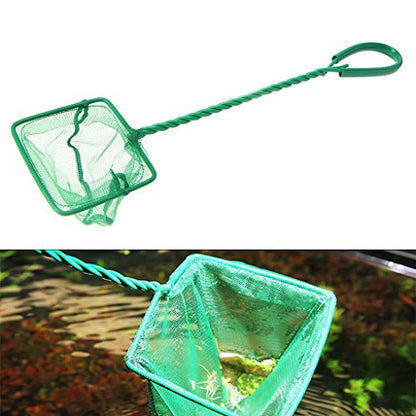 Aquarium Fish Net 4" Fine Mesh Green Skimmer Filter for Small Fish Tanks Catch Net with Comfortable