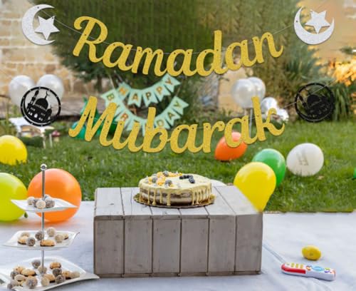 Ramadan Mubarak Banner - Ramadan Decorations - Muslim Islamic Party Supplies Gold - size: Ramadan Mubarak