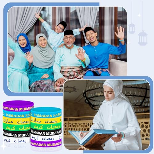 Landical 60 Pcs Eid Al Adha Silicone Bracelets Ramadan Mubarak Kareem Motivational Rubber Wristbands Colored Silicone Bracelets Muslim Gifts Ramadan Festival Party - style: Ramadan