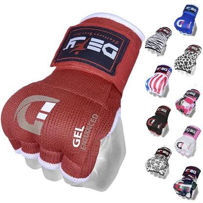DEFY Padded Inner Gloves Quick 75cm Long Strap – Inner Boxing Gloves Gel Padded Knuckle Protection – Elasticated Boxing Hand Wraps for MMA Muay Thai Kickboxing Martial Arts Pair - color: Red, size: Medium
