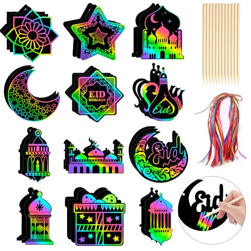 JULMELON 36 PCS Ramadan Crafts for Kids, Rainbow Scratch Paper Gifts - style: Ramadan Crafts