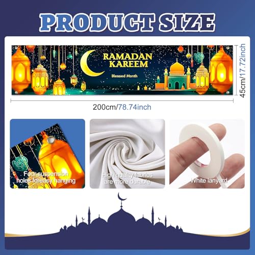 BlissYard Ramadan Eid Mubarak Party Backdrop Banner 78 X 12 Inch Muslim EID Mubarak Decoration Photo Booth Prop Photography Background Muslim Ramadan Kareem Eid Al Fitr Party Supplies