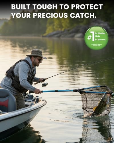 Telescoping Fishing Net with Handle, Extendable & Foldable Fishing Landing Net with Telescopic Pole for Kayak, Bass, Trout in Pond Lake River, Durable Nylon Mesh - Fishing Gear Gift for Men Women