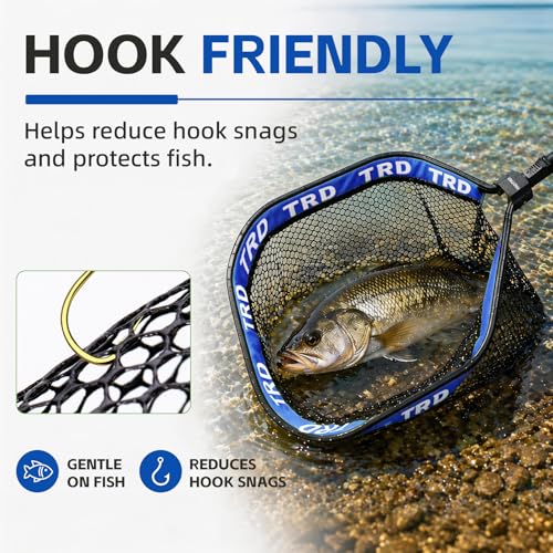 AluFloat X1 Fishing Net with Handle (Fish Net) - Floating Foldable Rubber-Coated Deep Mesh Landing Net for Bass & Fly Fishing - Fishing Gear, Kayak Accessories, Fishing Accessories - color: BLUE