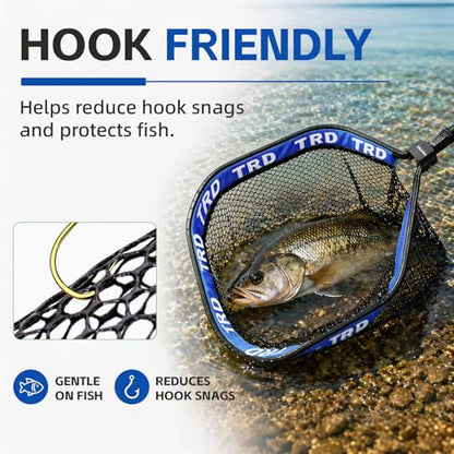 AluFloat X1 Fishing Net with Handle (Fish Net) - Floating Foldable Rubber-Coated Deep Mesh Landing Net for Bass & Fly Fishing - Fishing Gear, Kayak Accessories, Fishing Accessories - color: Ocean blue