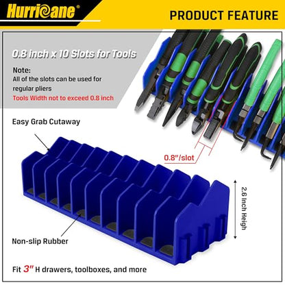 HURRICANE Plier Organizer Rack, 10-Slot Pliers Cutters Rack with Non-Slip Rubber Base, Tool Organizer, Tool Drawer Toolbox torage, Blue, Extendable Design, Fit 3” H, 1 Pack - color: blue