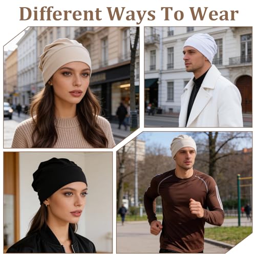 Nogeqi 3 Pcs Hijab Undercap Non Slip Under Scarf Hijab Caps for Women, Solid Color Under Caps for Hijabs, Stretchy Breathable Undercap Tube Bonnet (Black, White, Beige)