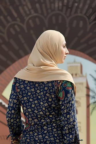 SARJANA Women's Solid Color Cotton Hijab with Under Scarf Cap Ready to Wear Stretch Scarves Long Scarfs FREE SIZE - color: Beige