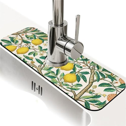 Kitchen Sink Splash Guard，Lemon tree-1 Faucet Mat Sink Gadgets-Super Absorbent Fast Drying Mat Drip Catcher for Kitchen, Bathroom,Sink Mat, Dish Drying Mat, Bathroom(15" X 5.5" ) - color: Lemon tree-1