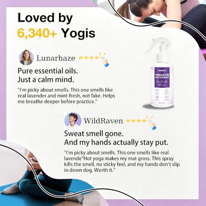Yoga Mat Cleaner Spray - Powered By Essential Oil,Natural Plant Based | No Sticky Residue | Removes Sweat & Odor | Safe for All Mats(Yoga & Pilates)–Microfiber Towel Included (8.45oz, Lavender) - size: 8.45 Fl Oz (Pack of 1)