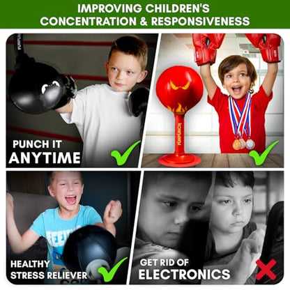 Bundle - Desktop Punching Bag and Boxing Gloves for Kids - Great Kids Boxing Set