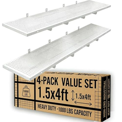 ZONEGRACE 4-Pack 1.5x4ft Garage Storage Wall Shelves, 1000 Lbs Heavy Duty Wall Mounted Shelves, Flat Rack Garage Floating Shelves With Complete Install Kit, White - color: White, size: 1.5x4ft-4pack