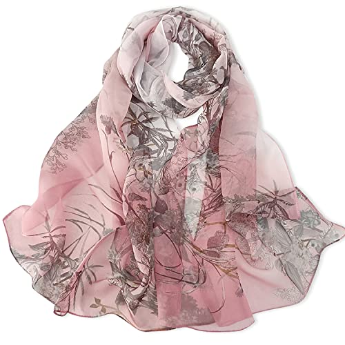 E-Clover Women Soft Floral Print Shawl Chiffon Sheer Scarf - color: Durtypink Floral