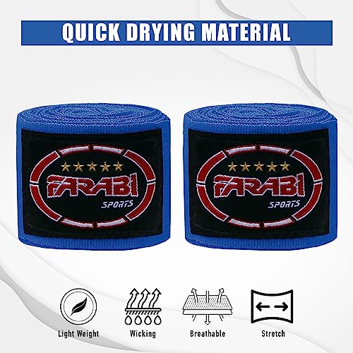 FARABI Kids Boxing Hand Wraps 100 Inches Long Junior Hand Wraps Boxing Hand Wraps Muay Thai Hand Wraps MMA Boxing Hand Wraps Men Boxing Hand Wraps Kids Boxing Hand Wraps Inner Gloves - color: Blue