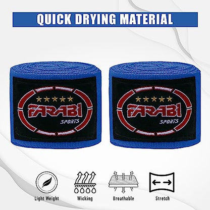 FARABI Kids Boxing Hand Wraps 100 Inches Long Junior Hand Wraps Boxing Hand Wraps Muay Thai Hand Wraps MMA Boxing Hand Wraps Men Boxing Hand Wraps Kids Boxing Hand Wraps Inner Gloves - color: Blue