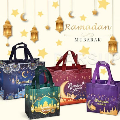 24PCS Ramadan Mubarak Reusable Gift Bags, Assorted Sizes Treat Bags with Handles, Ramadan Mubarak Party Bags, Multifunctional Non-Woven Ramadan Bags for Gifts Wrapping, Ramadan Kareem Party Supplies