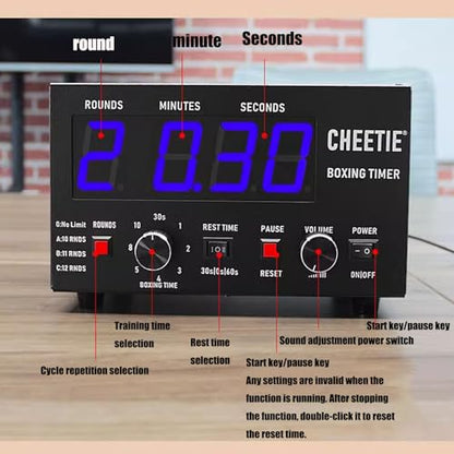 Classic Boxing Interval Timer, Professional Gym Timer with Time Progress Bar, 1-12 Challenge Rounds, 30s-10min Workout, 0/30/60s Rest Time, Adjustable Buzzer, for Muay Thai/MMA/Kickboxing