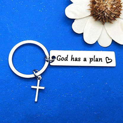 Dabihu Christian Gift Keychain Religious Gift Bible Verse Keyring Baptism Christmas Easter Birthday First Communion Gift - color: God Has a Plan Silver Keychain