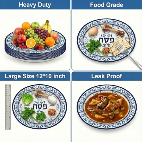 Dereinwo 50 Pcs Passover Seder Oval Plates and Napkins Disposable Paper Plates and Napkins for Pesach and all Seder - style: Passover