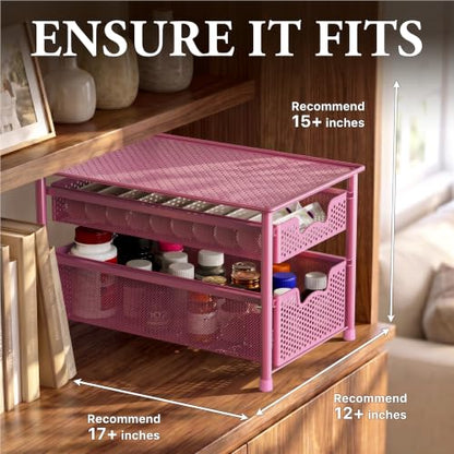 Simple Houseware Stackable 2 Tier Sliding Basket Organizer Drawer, Pink - color: Pink, size: 2-Tier