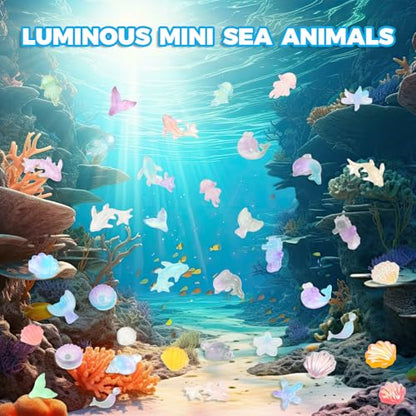 300pcs Luminous Mini Ocean Resin Animals Tiny Resin Sea Animal Figurines To Hide Variety Marine Plastic Animals Aquarium Ornaments for Dollhouse Miniatures DIY Fish Tank Fairy Garden Micro Landscaping - color: 300pcs Luminous Mini Ocean Animals