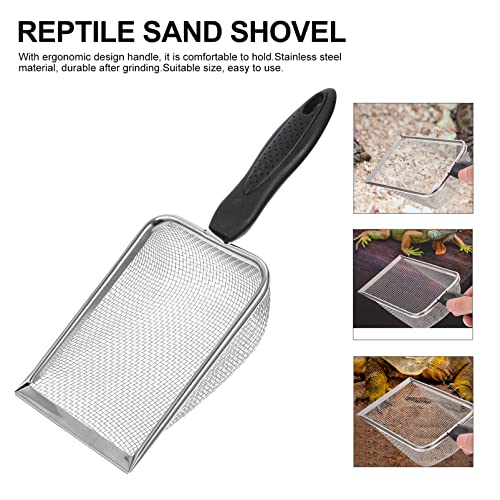 VILLCASE Poop Scoop Reptile Sand Substrate Metal Sand Shovel Stainless Steel Fine Mesh Terrarium Substrate Litter Corner Cleaner Reptile Habitat Sifting Scoopers Litter Scoop
