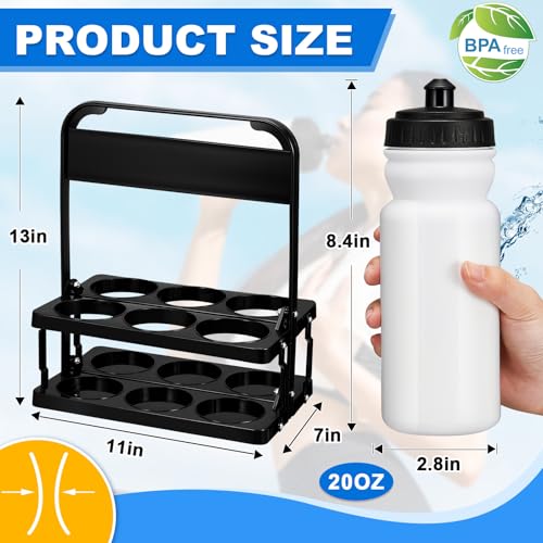 Suclain Water Bottle Carrier with 20 Oz Bottles and Stickers Plastic Wide Mouth Sports Water Bottle Squeeze Team Bottles with Black Lid for Fitness Bike Gym(14 Pcs,White) - color: White