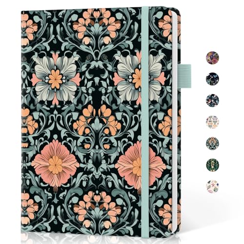 Taja Lined Journal Notebook for Women & Men, Hardcover Leather Journal for writing, A5 College Ruled Notebook for Work & Note Taking, Perfect for Office School Home Supplies, 160 Pages, Baroque Bloom - color: B-Baroque Bloom, style: A - Lined