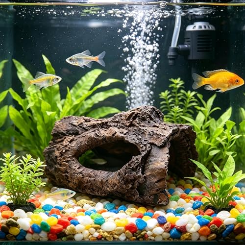 Tfwadmx Aquarium Decoration Cave Resin Hollow Tree Trunk Log Terrarium Ornament Fish Tank Hideout for Betta Cichlid Shrimp Small Reptile Gecko