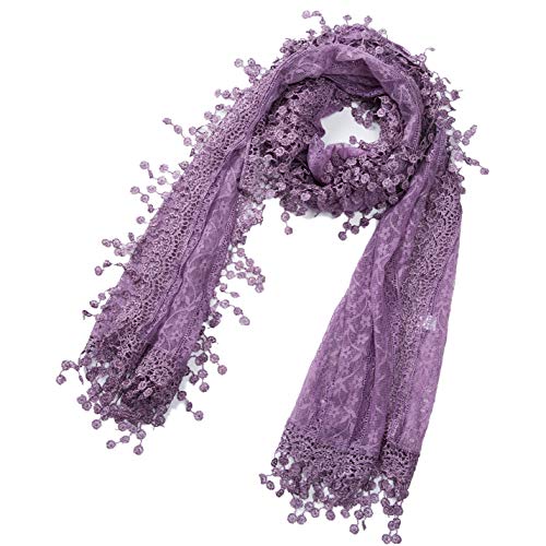 Cindy & Wendy Lightweight Soft Leaf Lace Fringe Scarf Bridal Shawl for Women - color: Light Purple-2