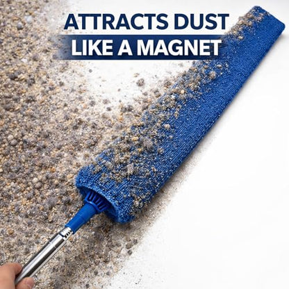 Retractable Gap Dust Cleaner with Extension Pole & 3 Microfiber Cloths | Cleaning Tools with 3 Microfiber Dusting Cloths | Long Handle Duster 30-100'' | Under Refrigerator Furniture Appliance Blue - color: Blue