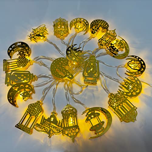 Ramadan Decorations for Home Ramadan Lights 13FT 20LED USB or Battery Operated 8 Modes Timer Iron Star Moon Fairy Twinkle Lights Eid Mubarak Decor Warm White (Metal R20)