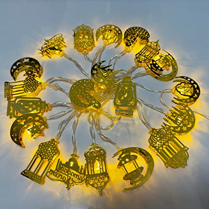 Ramadan Decorations for Home Ramadan Lights 13FT 20LED USB or Battery Operated 8 Modes Timer Iron Star Moon Fairy Twinkle Lights Eid Mubarak Decor Warm White (Metal R20)