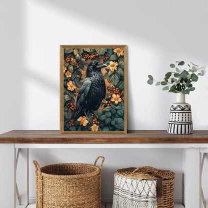 ICHZUMW Framed William Morris Raven Dark Academia Canvas Wall Art 12x16 In - color: Dark Raven, size: 16"L x 12"W