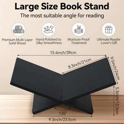 Wooden Large Book Stand for Desktop Display & Reading – Extra Large Cross Frame Open Book Holder, Sleek Finish, Coffee Table Stand for Art Bible Cookbook Easel Magazine Textbooks Quran