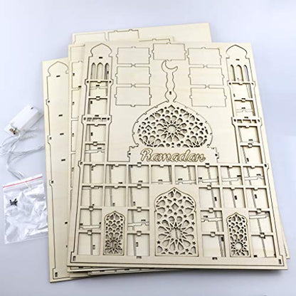 Ankexin Ramadan Countdown Calendar DIY Wooden Eid Mubarak Ornament Drawer Party Decor