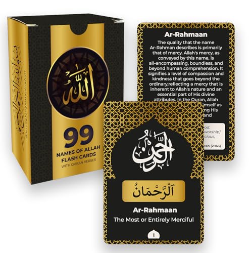 99 Names of Allah Flashcards with Quran Verses (Dual Language Arabic & English - Al Asma ul Husna) Ramadan - Eid Muslim İslamic Gifts