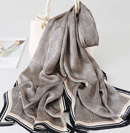 ANDANTINO 100% Silk Long Scarf-Women Large Oblong Shawls with Gift Packed - color: Check-earth Tone