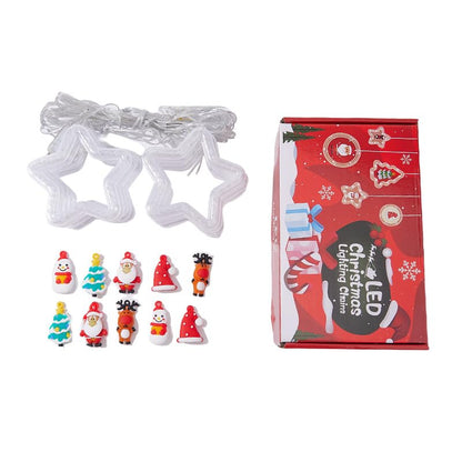 100L Christmas Star Curtain Lights with Decorative Ornaments - 10 Star Hanging Loop Lights, 0.4/0.6m Height, 2m Power Cord, Perfect for Christmas Decoration, Suitable for Everyone