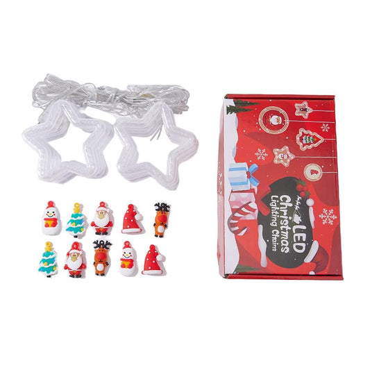 100L Christmas Star Curtain Lights with Decorative Ornaments - 10 Star Hanging Loop Lights, 0.4/0.6m Height, 2m Power Cord, Perfect for Christmas Decoration, Suitable for Everyone