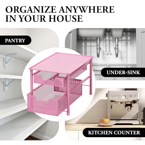 Simple Houseware Stackable 2 Tier Sliding Basket Organizer Drawer, Pink - color: Pink, size: 2-Tier