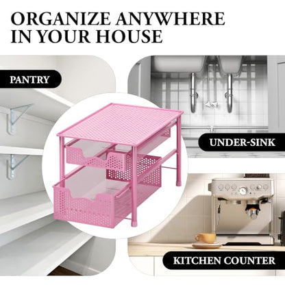 Simple Houseware Stackable 2 Tier Sliding Basket Organizer Drawer, Pink - color: Pink, size: 2-Tier