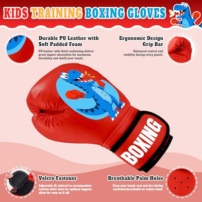 Kids Boxing Gloves for Boys & Girls, Youth Boxing Training Gloves for Kids Age 3 to 9 Years, 4OZ Training Sparring Gloves for Punching Bag Kickboxing Muay Thai MMA - color: Red & Black