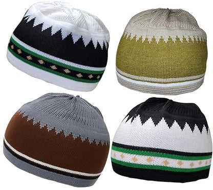 Set 4 Kufi Hat for Men Muslim AMN-225 Beanie Skull Cap Islam Taqiyah Takke Gift - color: Color Set 6