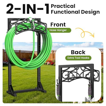Garden Hose Holder, Heavy Duty, Freestanding for Outside, Metal | Detachable Water Hose Holder Stand, Garden Hose Reel Rack and Hose Storage Organizer for Outside Yard