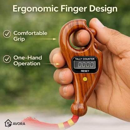 AVORA Digital Finger Counter for Pooja, Meditation & Prayer | Portable Japa Mala Counting Device with LCD Display | Silent Electronic Tally Counter Ring for Chanting, Naam Jap & Spiritual Practice